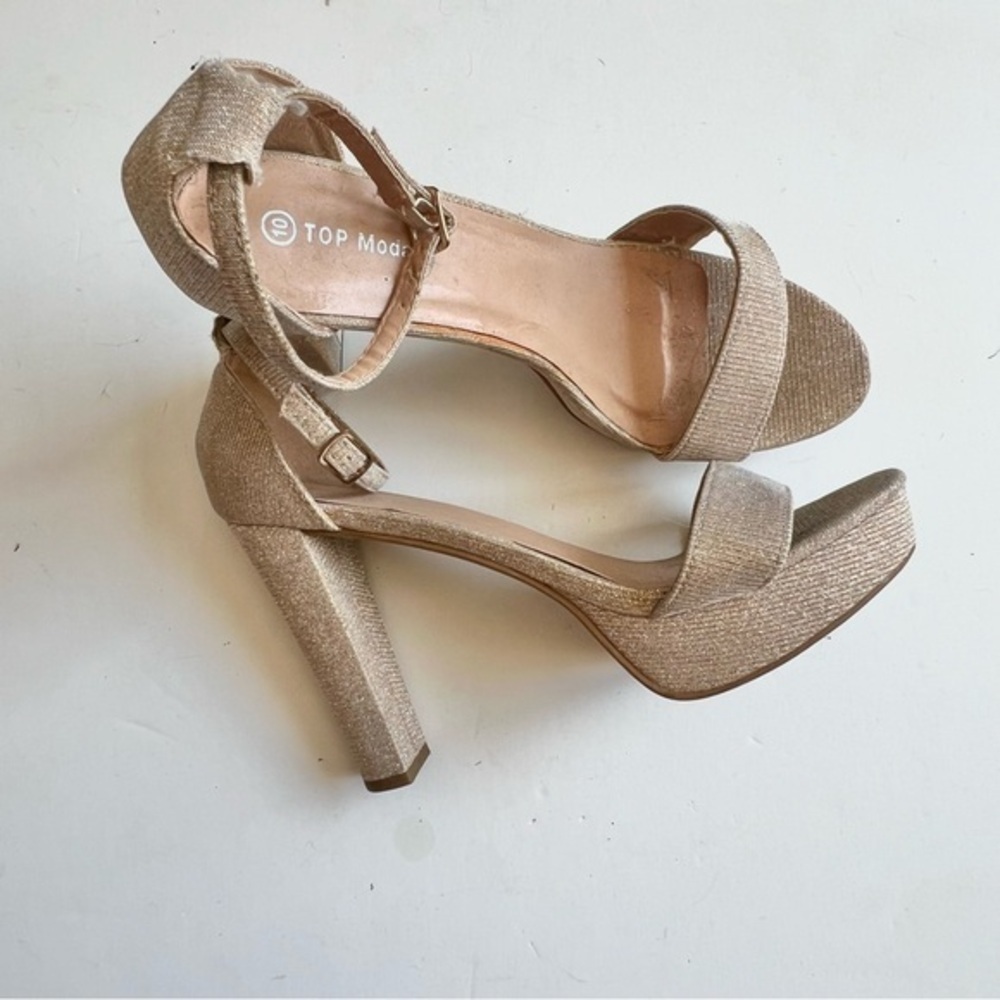 Top Moda Gold Glitter Shimmer Platform Block Heel Open Toe Sandals